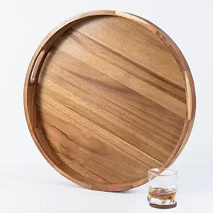 Wooden Serving Tray with Handles, 22-Inch Large Round Acacia Wood Ottoman Tray - image 1