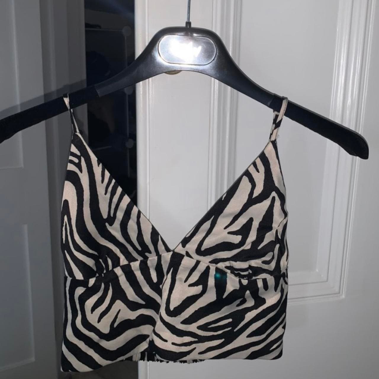 Zara Women's Black and White Zebra Print Crop Top - image 1
