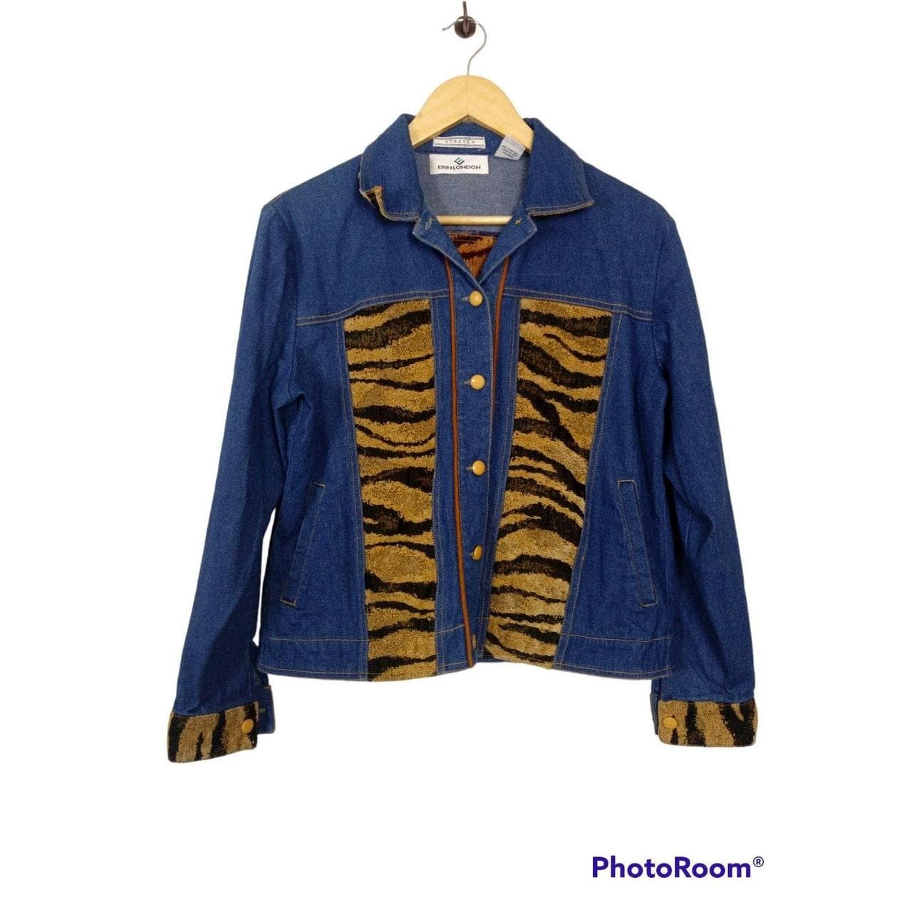Erin London Y2K Stretch Denim Tiger Print Jacket - image 1