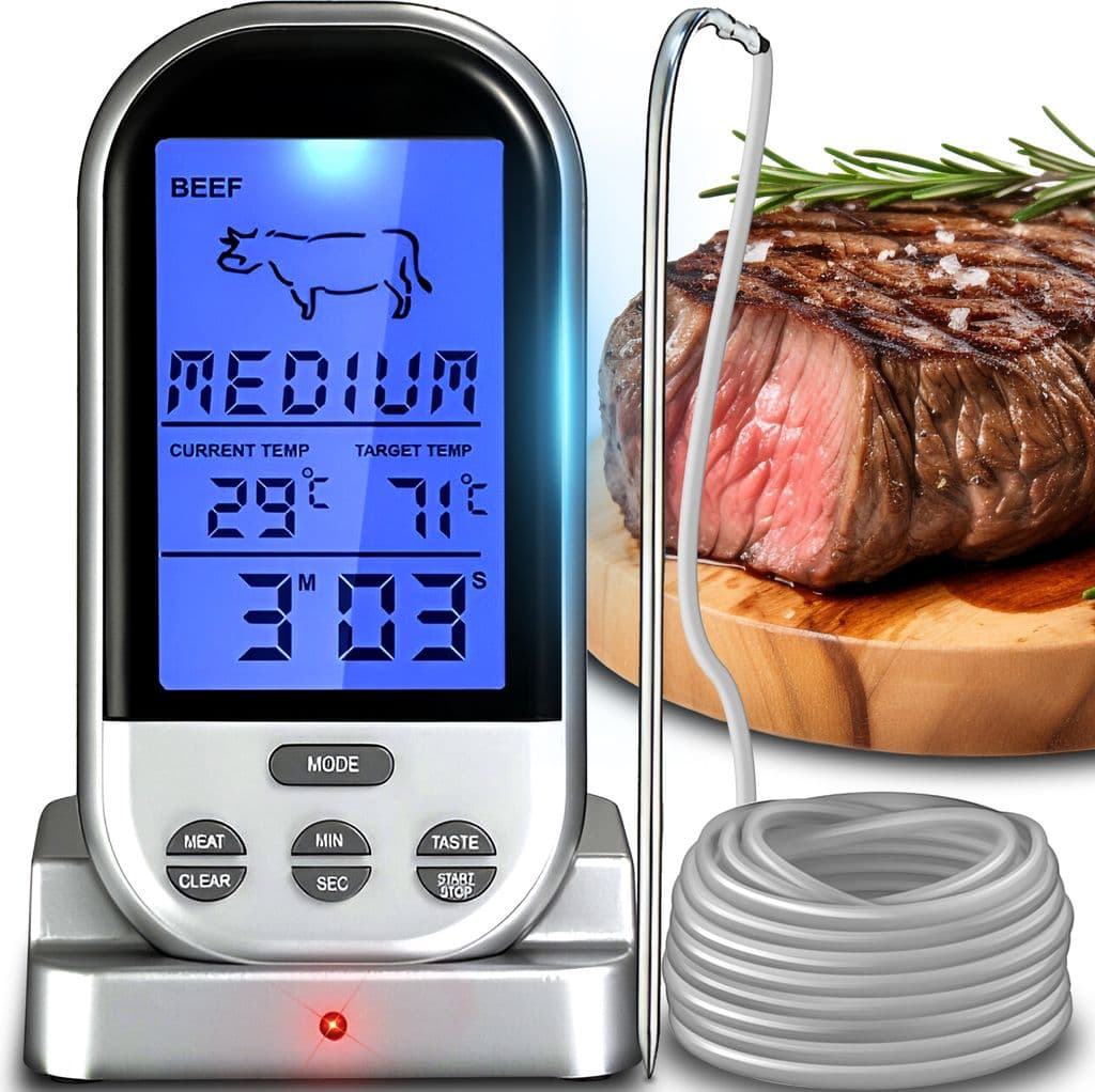 Grillthermometer Digitales Funk Kabellos Fleischthermometer Bratenthermometer Barbecue Digital Thermometer für Grill Temperaturbereich 250 °C Retoo - image 1