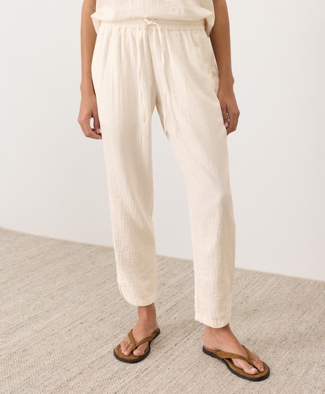 PACT Women's Coastal Double Gauze Tapered Pull-On Pant S Cream - image 1