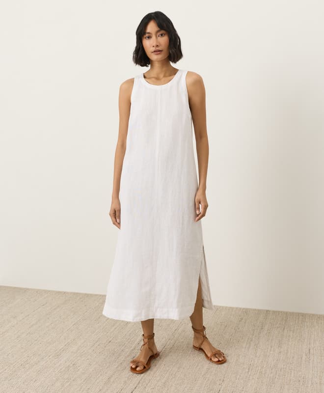 PACT Women's White Linen Easy Tank Dress L - image 1