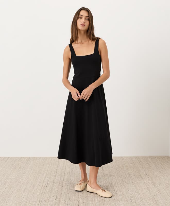PACT Organic Women's Black Fit & Flare Square Neck Dress XS - image 1