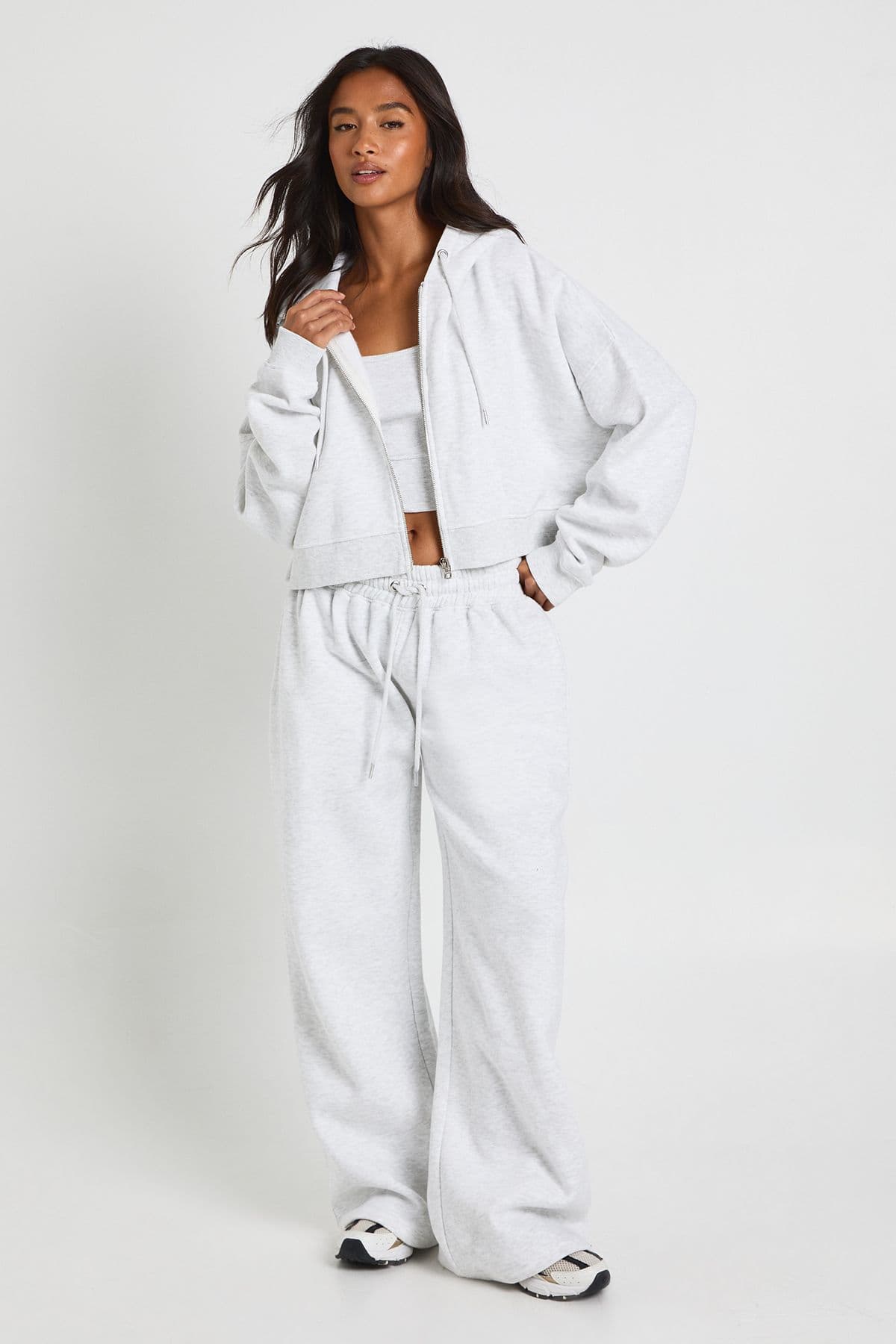 Petite Deep Hem Crop Top 3 Piece Hooded Tracksuit - image 1