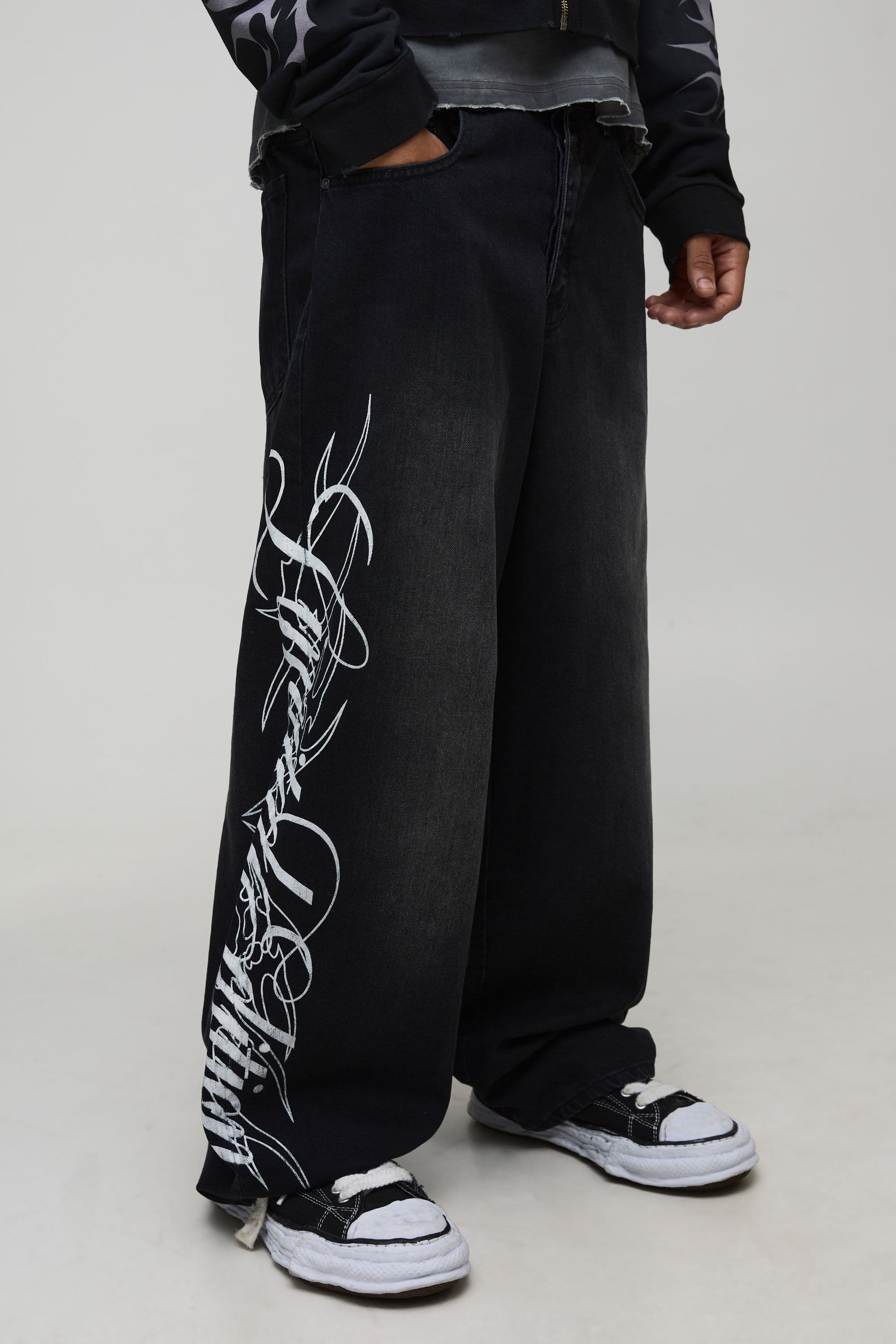 Super Baggy Embroidered Gothic Jeans - image 1