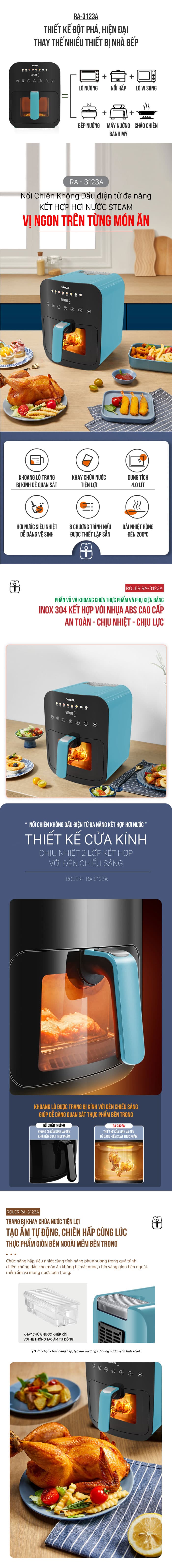Nồi chiên không dầu điện tử đa năng kết hợp hơi nước STEAM 4L Roler RA-3123A - image 1