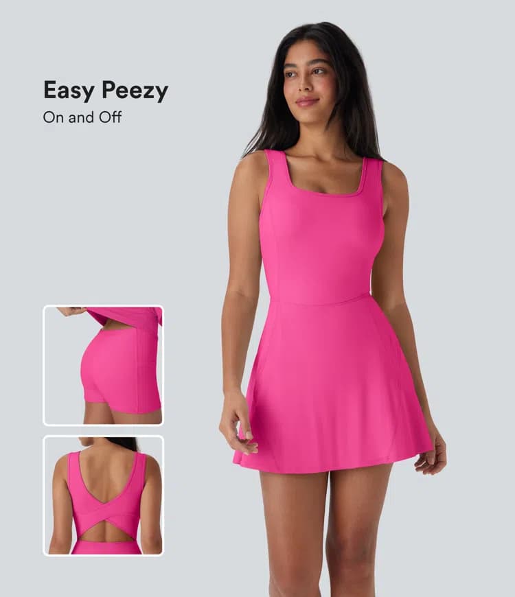 SoftlyZero™ Airy U Neck 2-in-1 Pocket Mini Cool Touch Dance Active Dress-Easy Peezy - image 1