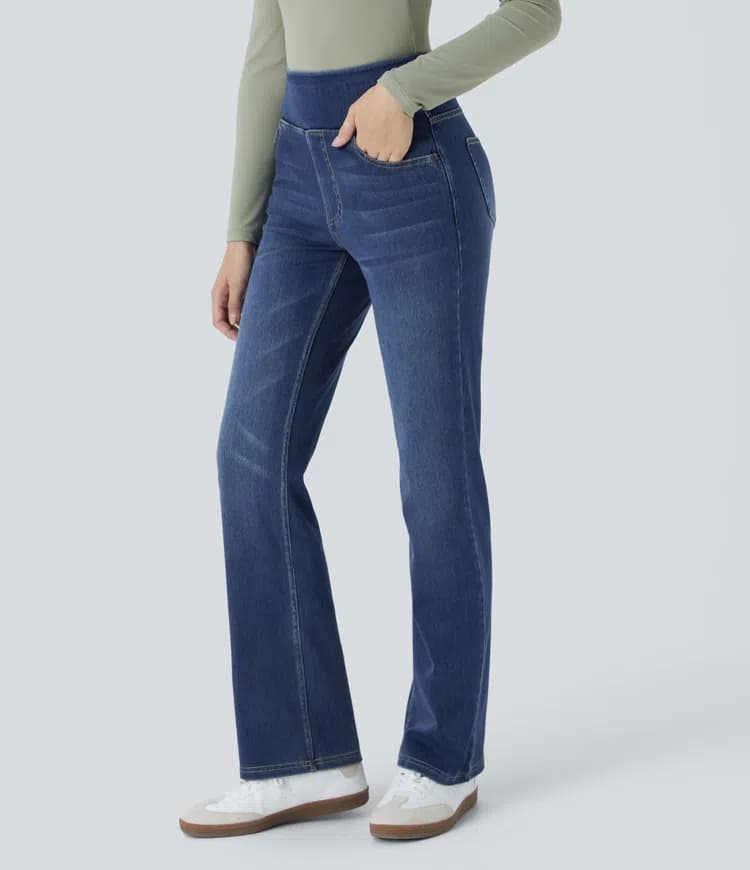 Halara Flex™ High Waisted Multiple Pockets Washed Stretchy Knit Casual Bootcut Jeans - image 1