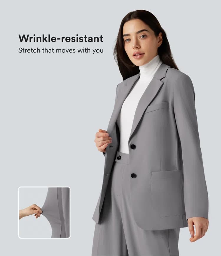 Halara Flex™ Suit Wrinkle-resistant Notched Collar Long Sleeve Work Blazer with Pockets - image 1