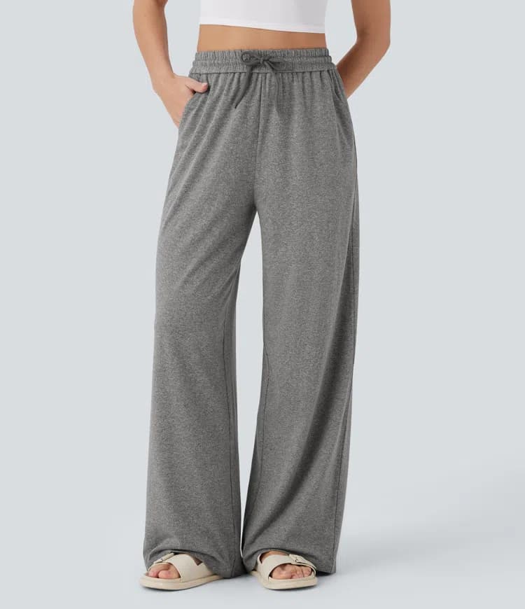 Halara High Waisted Drawstring Side Pocket Wide Leg Casual Pants - image 1