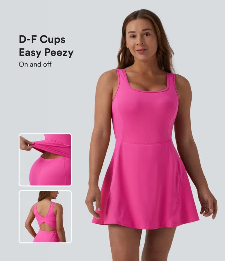 SoftlyZero™ Airy U Neck 2-in-1 Pocket Mini Cool Touch Dance Active Dress D-F Cups - Easy Peezy - image 1