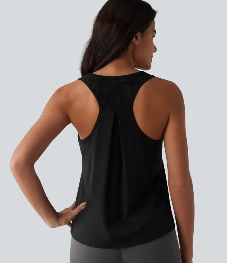 SoftlyZero™ Airy Racerback Contrast Lace Cool Touch Workout Tank Top-UPF50+ - image 1