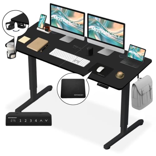 MotionGrey Ergo2 Adjustable Electric Standing Desk with Memory Settings 55" x 24" Black Top Black Frame - image 1