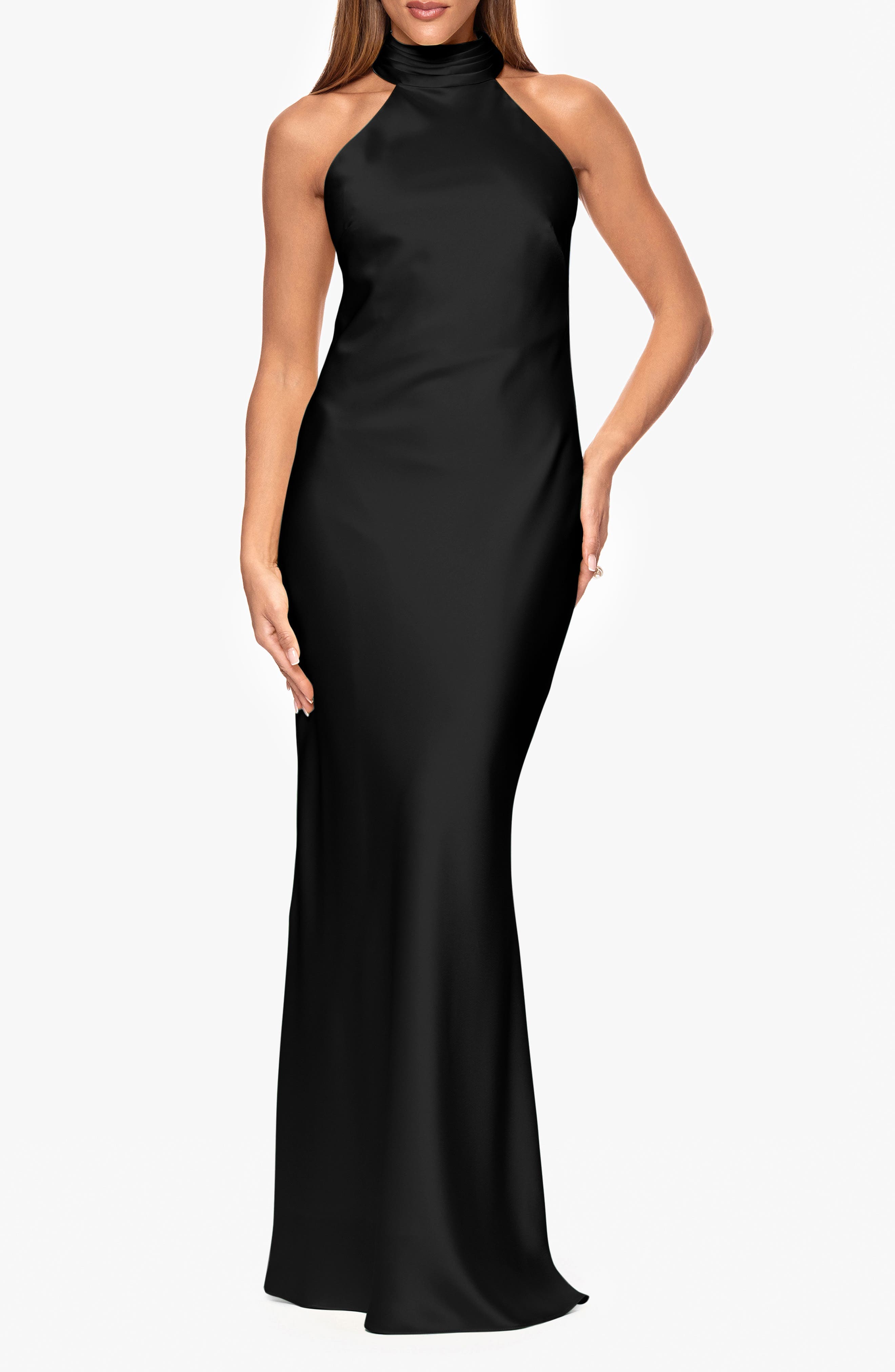 Halter Neck Satin Sheath Gown - image 1