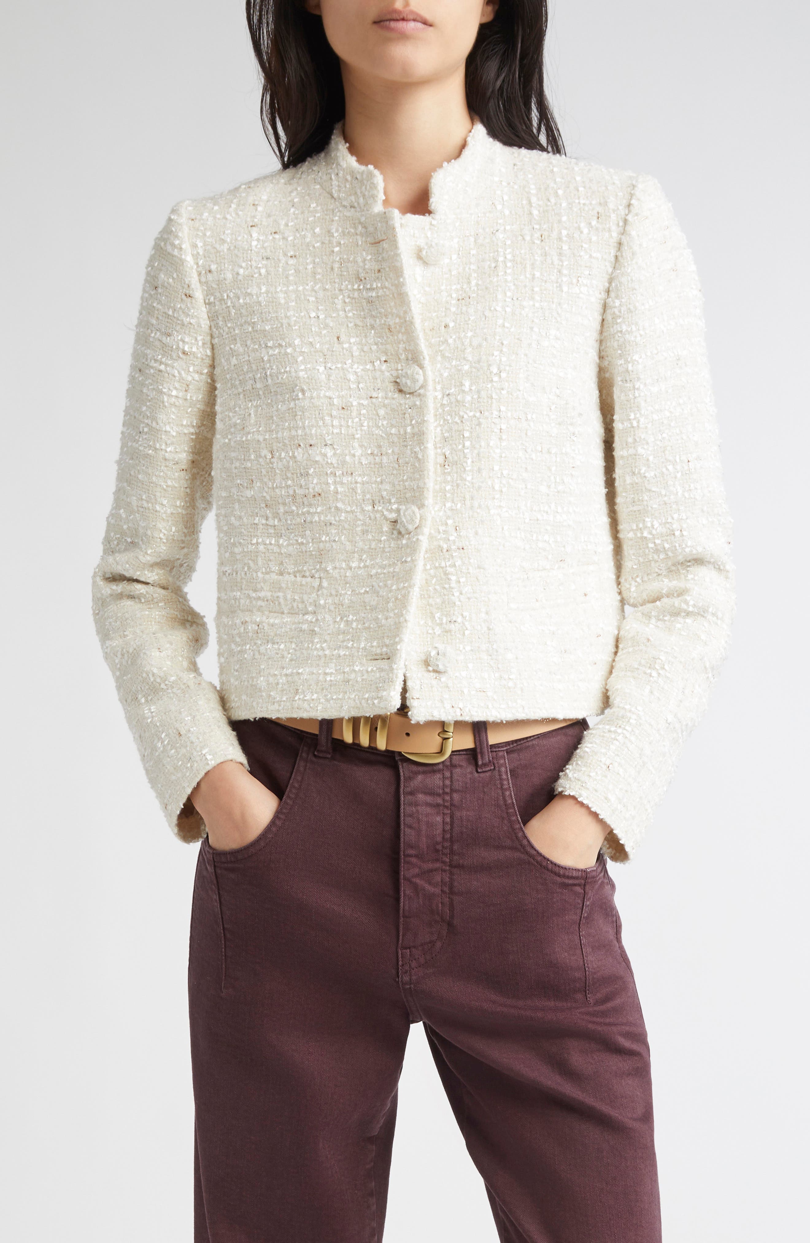 Wool Blend Bouclé Tweed Crop Jacket - image 1