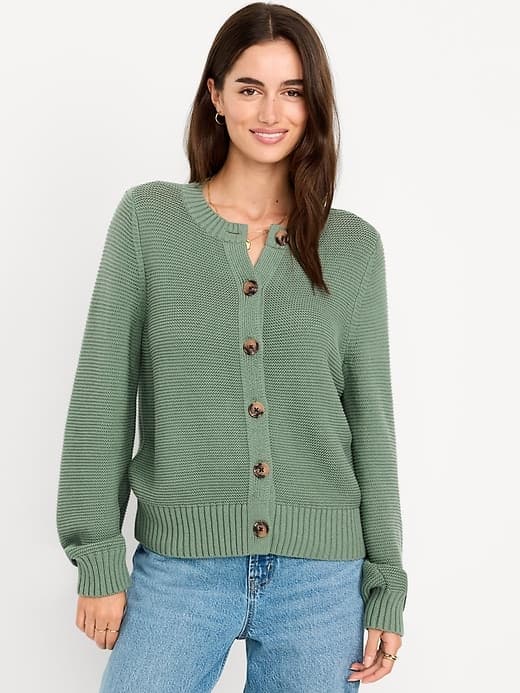 Seaside Cotton Garter-Knit Cardigan Sweater - image 1