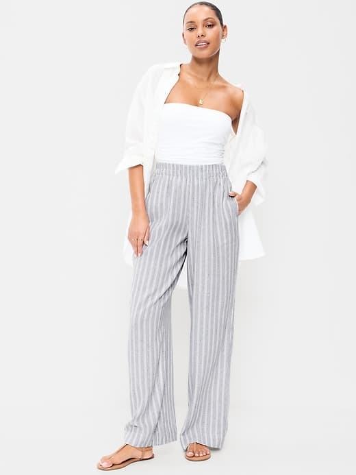 High-Waisted Linen-Blend Super Wide-Leg Pants - image 1