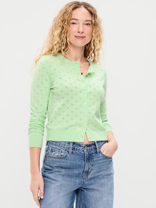 SoSoft Lite Cropped Pointelle Cardigan - image 1