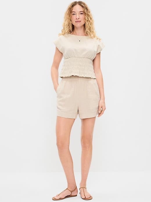 High-Waisted Linen-Blend Shorts, 3.5-inch inseam - image 1