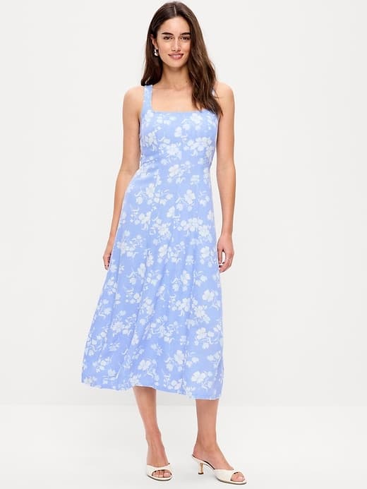 Fit & Flare Sleeveless Linen-Blend Midi Dress - image 1