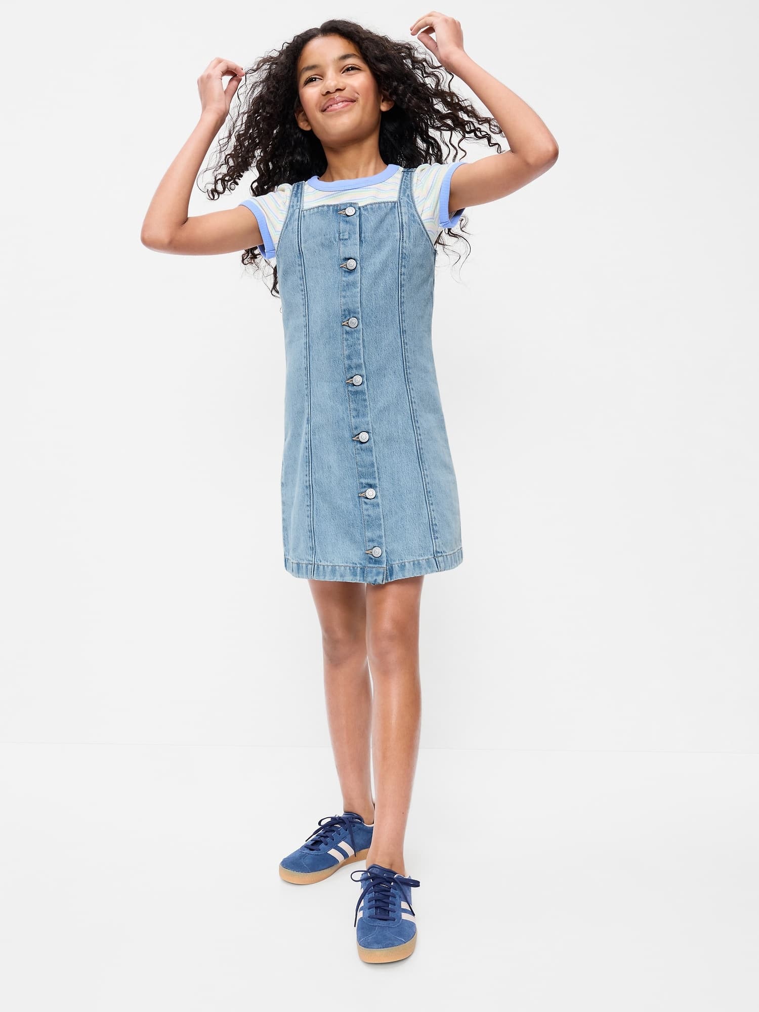 Sleeveless Fit and Flare Button-Front Jean Dress for Girls - image 1