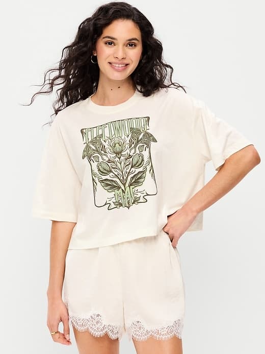 Crew-Neck Oversized Crop Graphic T-Shirt - image 1