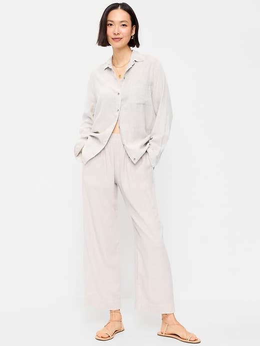High-Waisted Linen-Blend Straight Ankle Pants - image 1