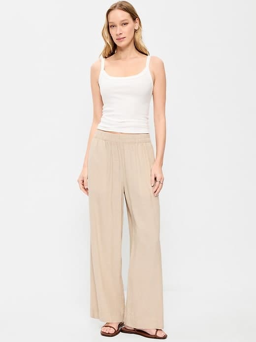 High-Waisted Linen-Blend Wide-Leg Pants - image 1