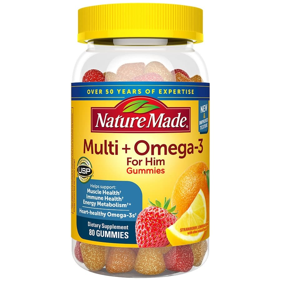 Nature Made Men's Multivitamin + Omega-3 Gummies Lemon, Orange & Strawberry - image 1