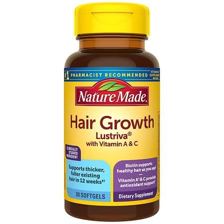 Nature Made Hair Growth Softgels Lustriva Biotin Vitamin C & A, 30 Count - image 1