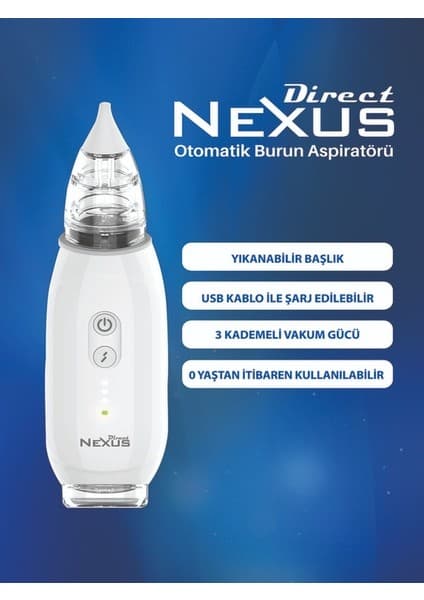 Direct Nexus Elektrikli Burun Aspiratörü Yıkanabilir Başlık ile USB Şarj Edilebilir 0 Yaş ve Üstü - image 1