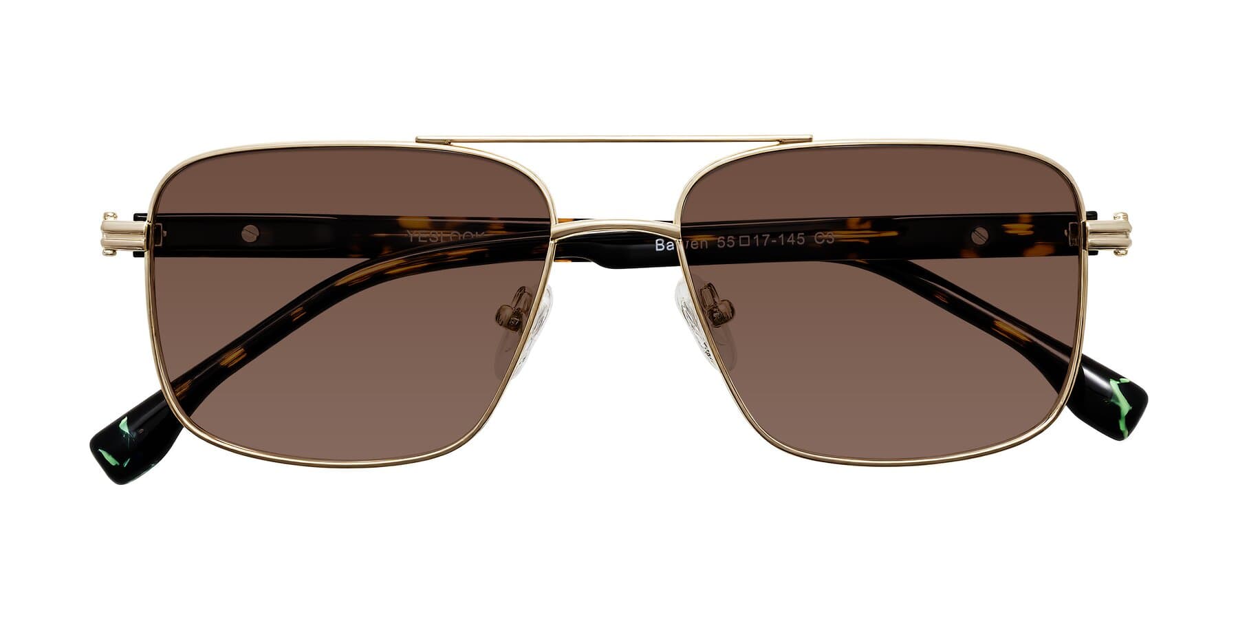 Gold Double Bridge Metal Square Tinted Sunglasses - image 1
