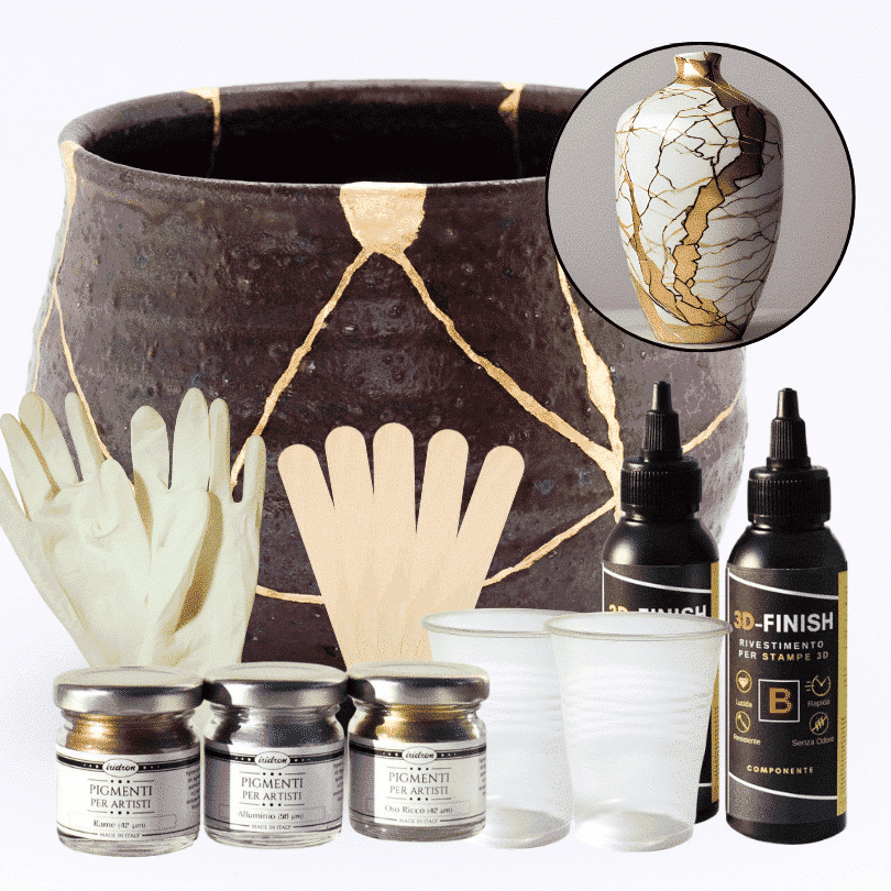 Kintsugi Ceramic Repair Kit with Gold, Silver, or Copper Metallic Pigments - image 1