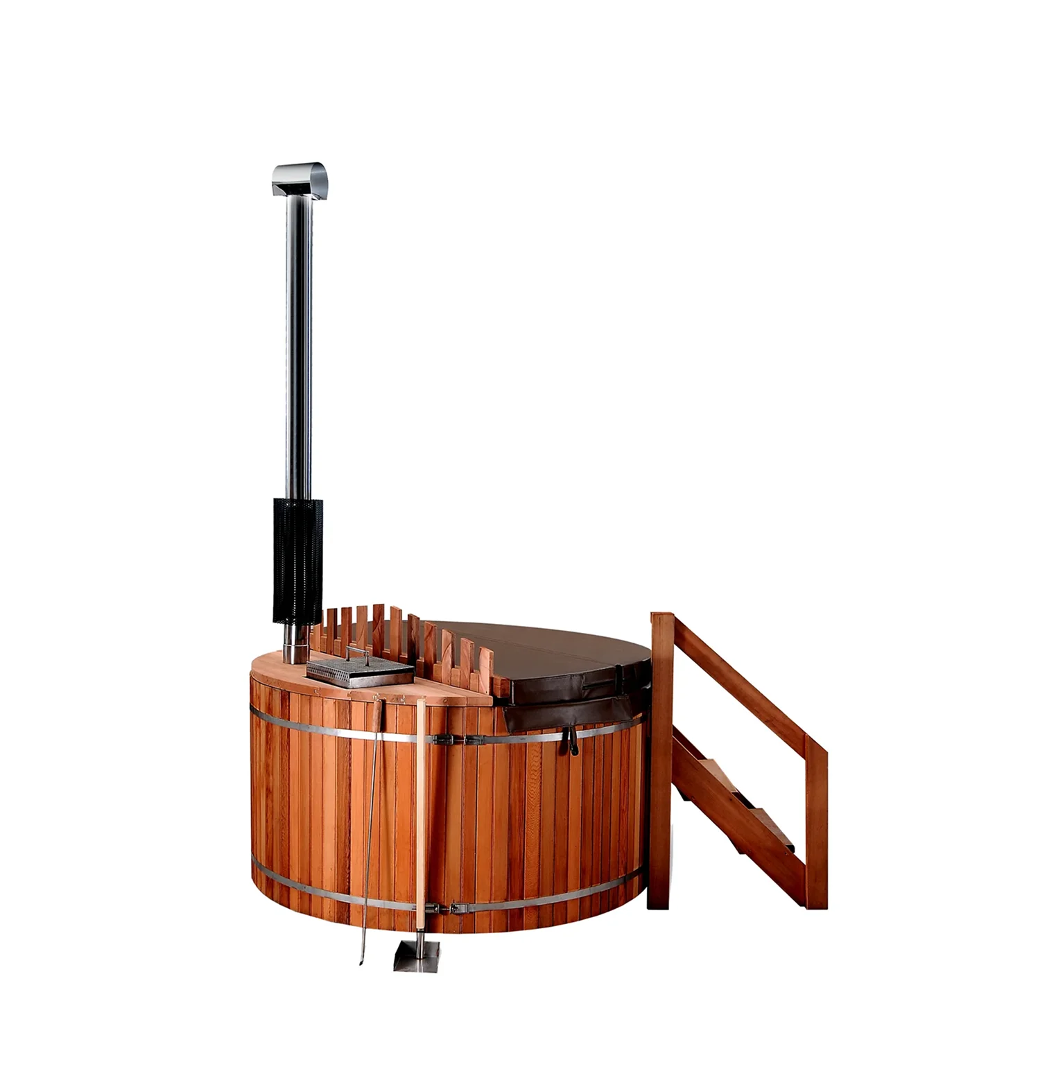 Outdoor Cedar or Thermowood Hot Tub With Internal Firewood Heater and Cover - image 1