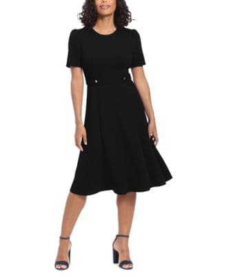 Women's Puff-Sleeve Tab-Detail Fit & Flare Dress - image 1