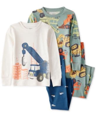 Toddler Boys Construction-Print Snug-Fit Cotton Pajamas, 4 Piece Set - image 1