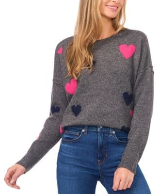 CeCe Women's Valentine's Heart Print Crewneck Long-Sleeve Sweater - image 1