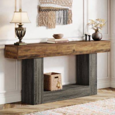 Tribesigns 63-Inch Farmhouse Wood Console Table with U-Shaped Base, 2-Tier Narrow Sofa Table - image 1