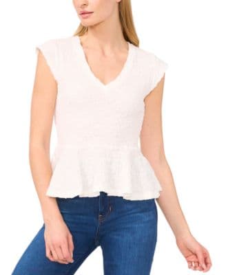 Women's CeCe V-Neck Puckered Knit Peplum Top - image 1