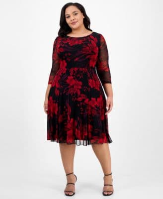 Connected Plus Size Printed 3/4-Sleeve Fit & Flare Dress - image 1