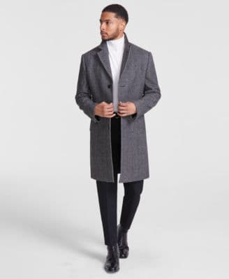 Men's Classic-Fit Wool Blend Herringbone Overcoat - image 1