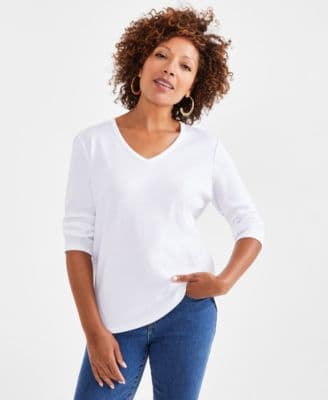 Style & Co Women's Cotton 3/4-Sleeve V-Neck Tee - image 1