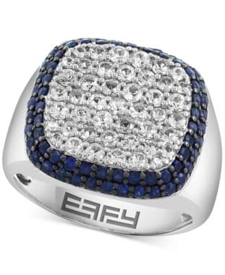 EFFY Men's White Zircon & Blue Sapphire Square Statement Ring in Sterling Silver Size 10 - image 1