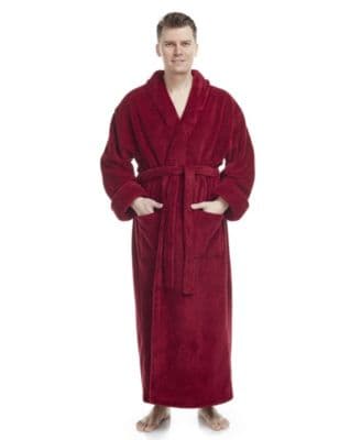 ARUS Men's Shawl Collar Full Ankle Length Fleece Bathrobe Wine Red - image 1