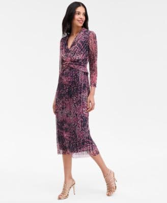 Anne Klein Petite Long-Sleeve Twist Front Classic Midi Dress - image 1