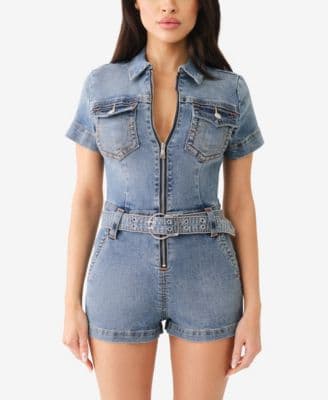 True Religion Women's Short Sleeve Denim Romper - image 1