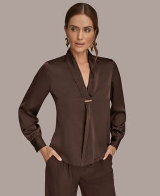Women's Petite V-Neck with Bar in Scarf Top, Regular & Petites - image 1