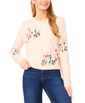 Women's Floral Embroidery Detail Crewneck Sweater - image 1