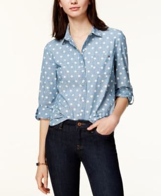 Tommy Hilfiger Women's Cotton Printed Roll-Tab Utility Shirt - image 1