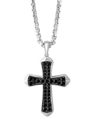 EFFY Men's Black Spinel Cross 22" Pendant Necklace (1-1/5 ct. t.w.) in Sterling Silver - image 1
